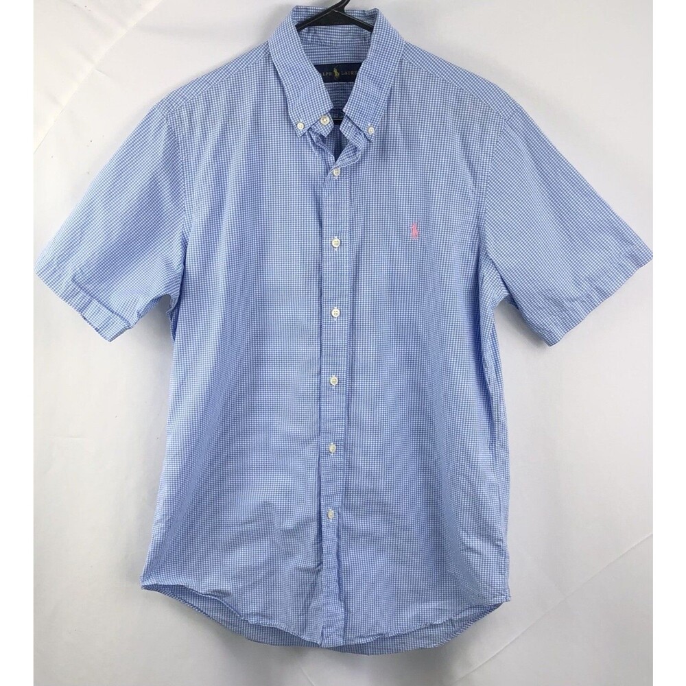 Ralph Lauren Button Up Shirt M Blue/White Gingham Check Collar Academia Preppy
